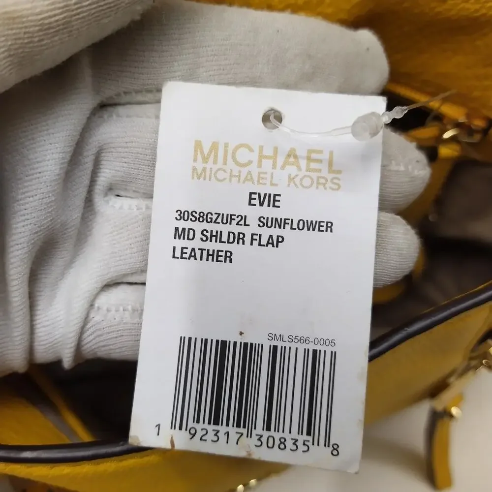 Michael Kors Evie Sunflower Yellow Leather Flap Closure Crossbody Shoulder Bag